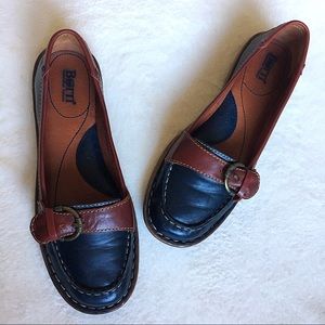 Born Navy Blue/ Brown Leather Loafers